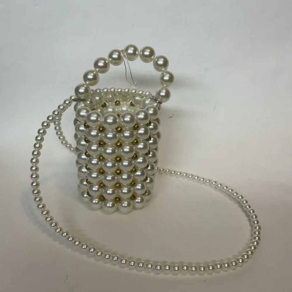 Vintage Faux Pearls Beaded Basket Style‎ Crossbody Evening Purse Bag